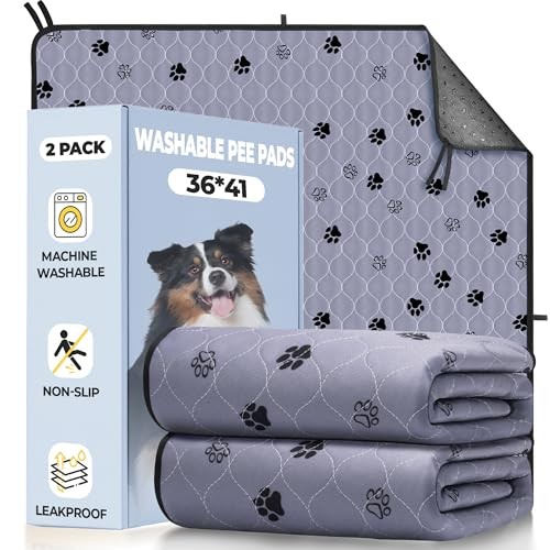 Washable Pee Pads for Dogs, 2 Pack Large 36″x41″ 36*41 Inch (Pack of 2) Gray