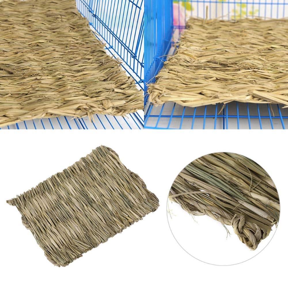Hamiledyi Grass Mat Woven Bed Mat for Small Animal Bunny Bedding Nest Chew Toy B