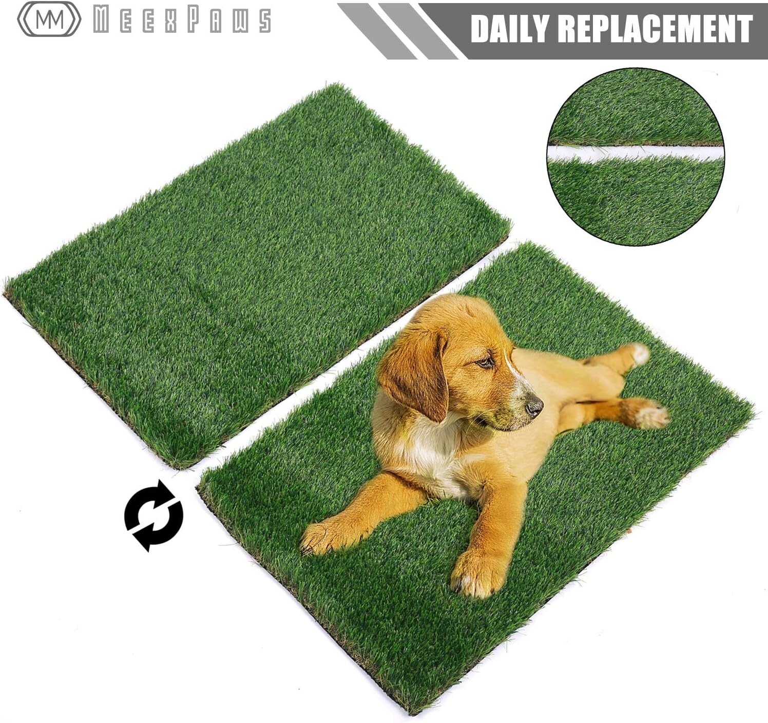 Large Dog Grass Pee Pad Tray 34″x23″ w/ 2 Artificial Grass Mats Indoor Outdoor