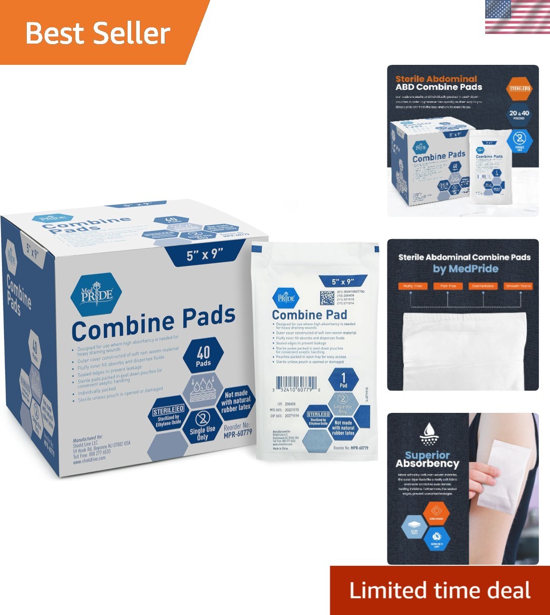 Individually Wrapped 5×9 Inch Sterile ABD Pads – 40 Count Medical Dressings