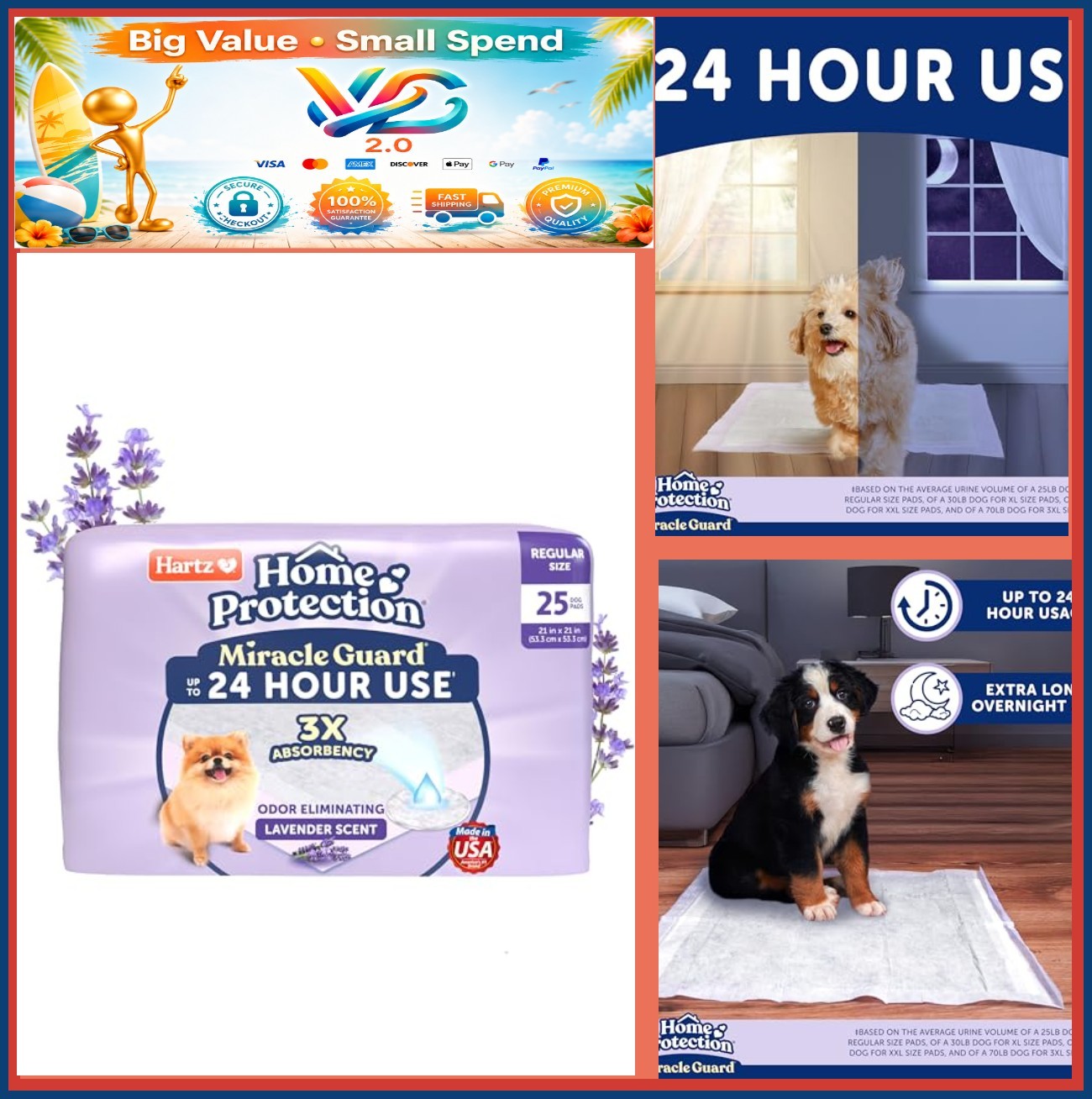 NEW Miracle Guard Dog Pads Max Absorbency 24Hr Lavender 25 Count
