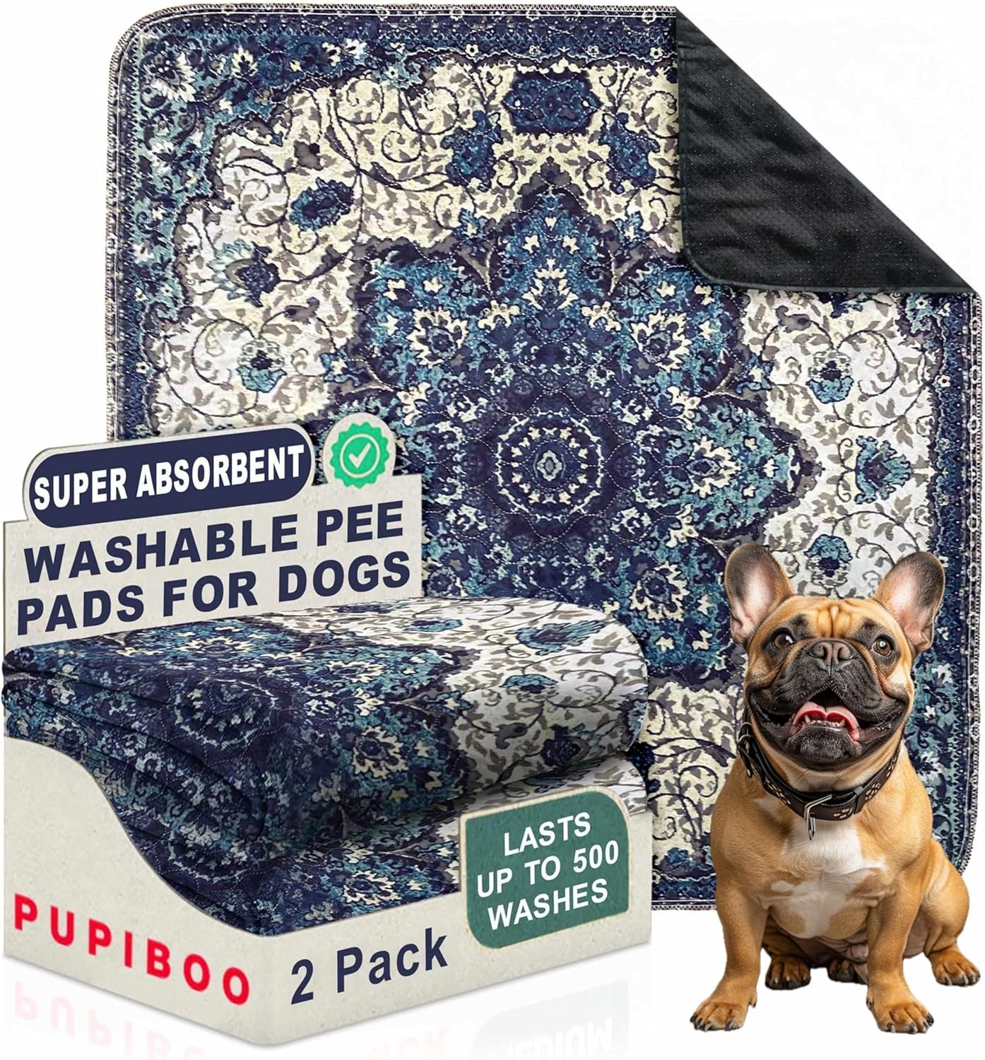 Washable Pee Pads for Dogs – Super 4.5FT x (Pack of 2), Blue Medallion
