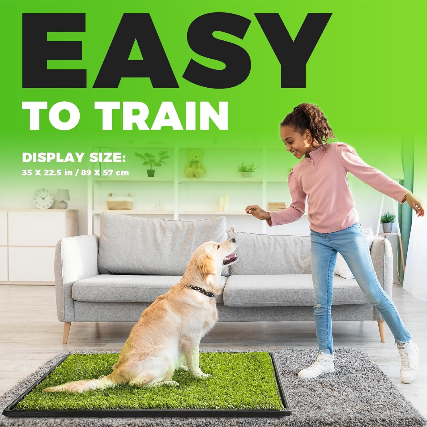 Dog Grass Pad with Tray Large, 35″X22.5″, 2 Reusable Artificial Turf for Dogs Po