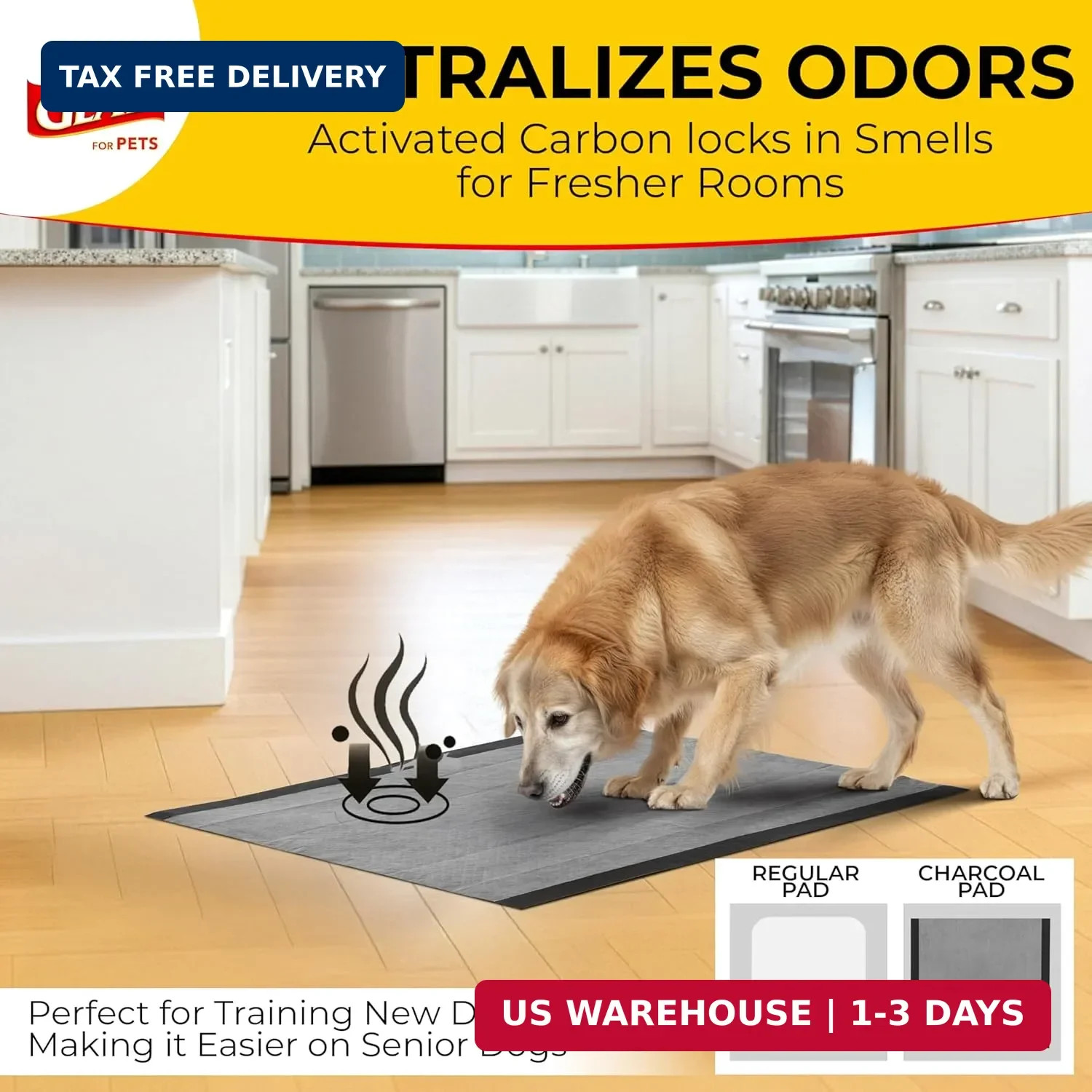 Glad for Pets Activated Carbon Disposable Dog Training Pads, 50 Count | Ideal fo