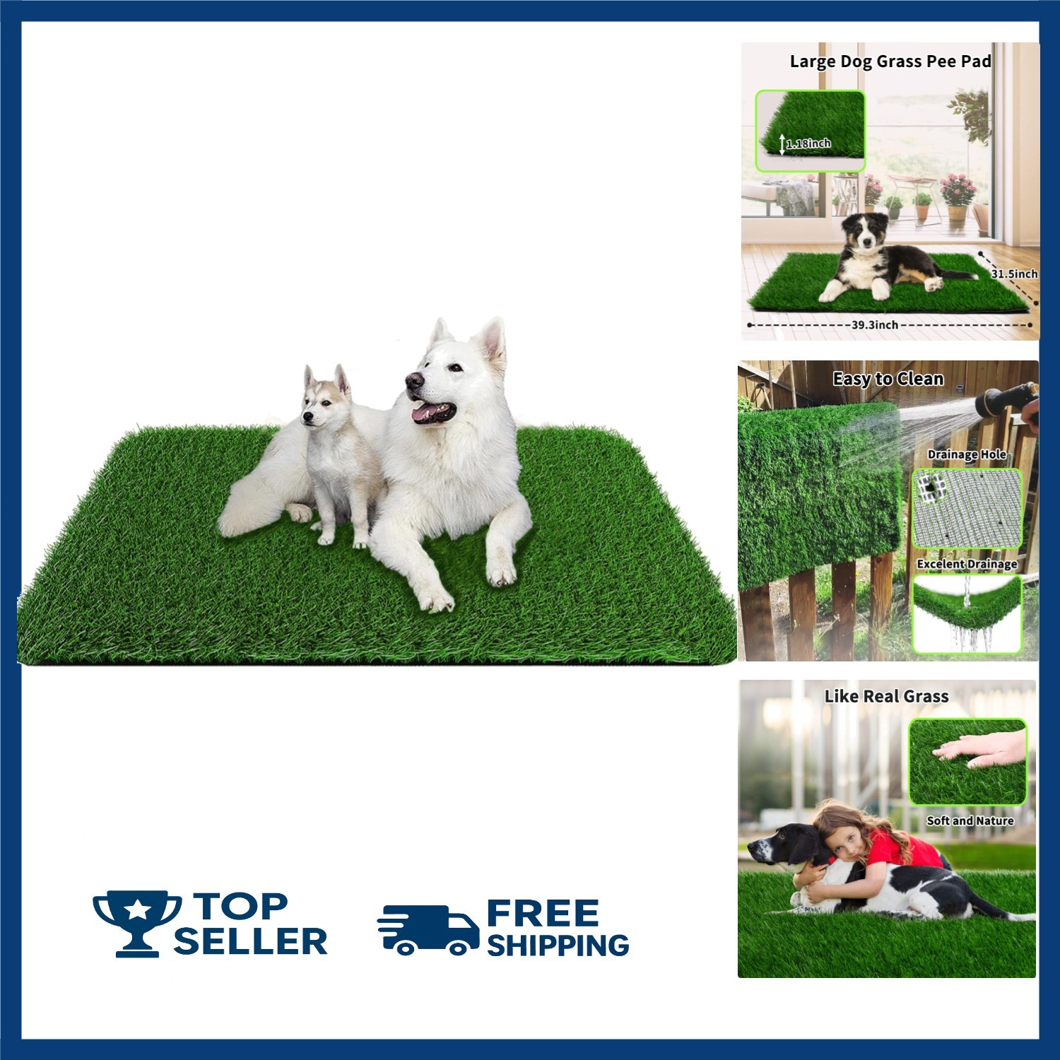 Artificial Grass, Dog Pee Grass Pads for Dogs Potty, Odor Free Fake Grass for…