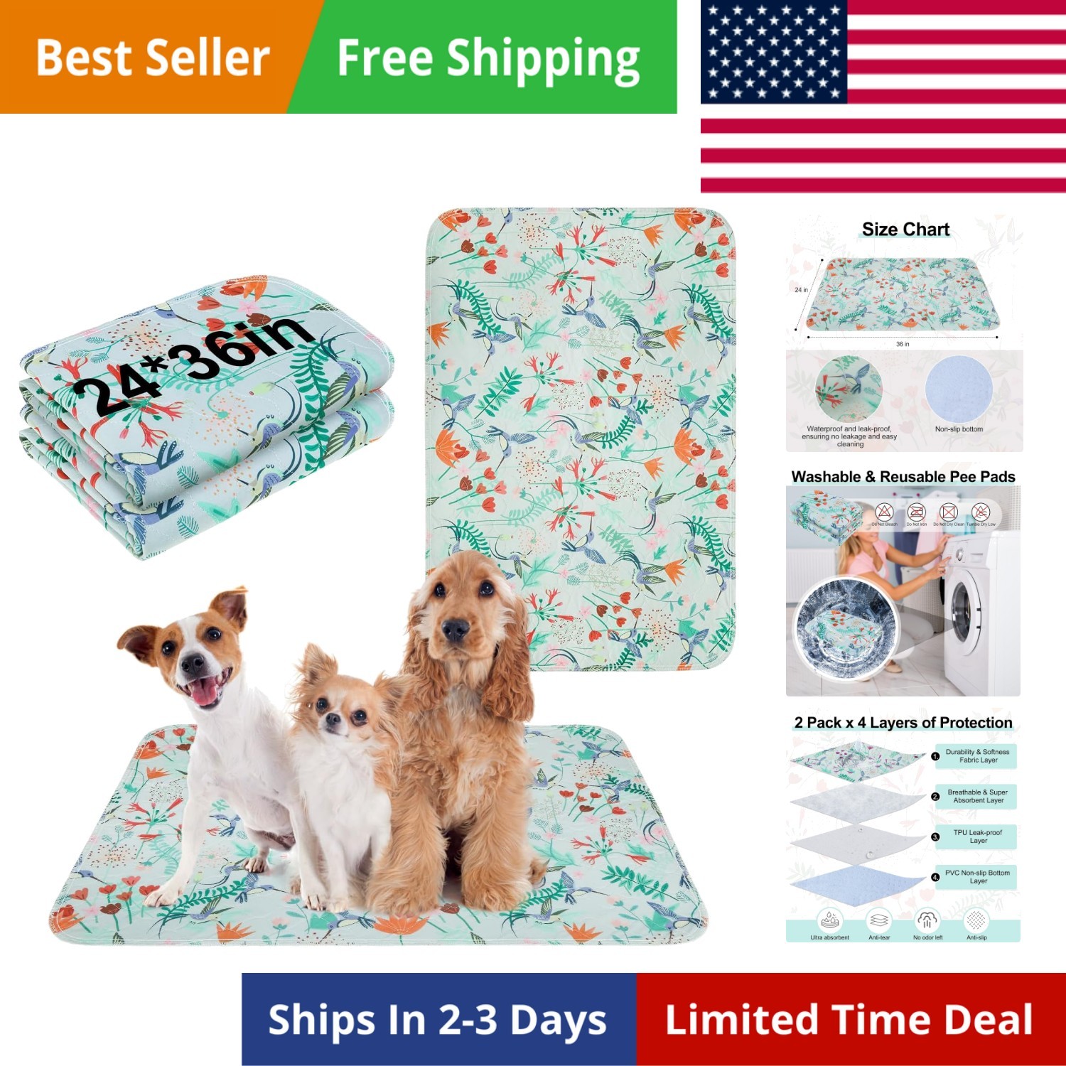 Reusable Puppy Pads,Washable Pee Pads for Dogs,Non Slip Wee Wee Pad for Potty…