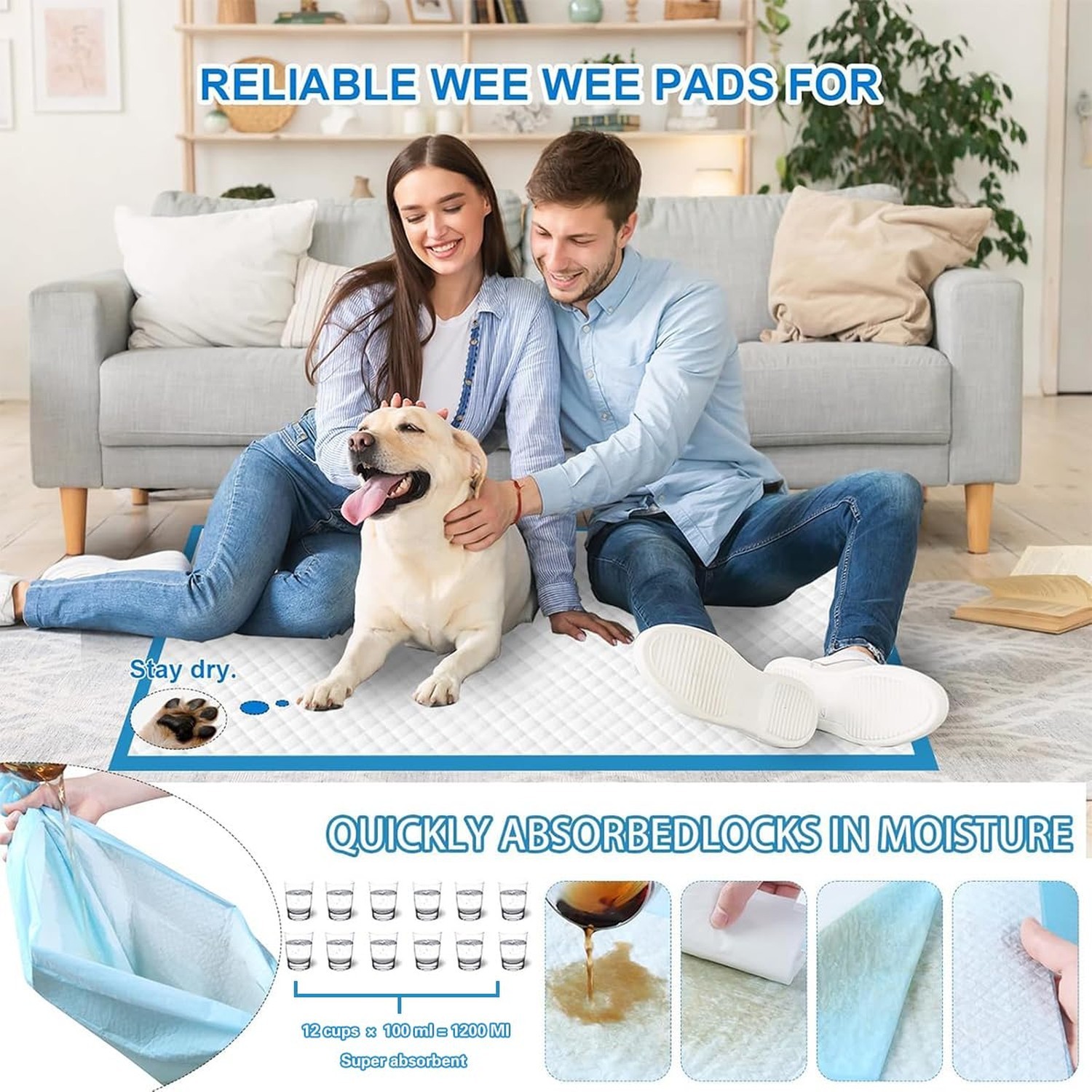 Puppy Pee Pads for Dogs 40″x40″ 40 Count, Extra Large Dog Pee Pads, Leak-Proo…
