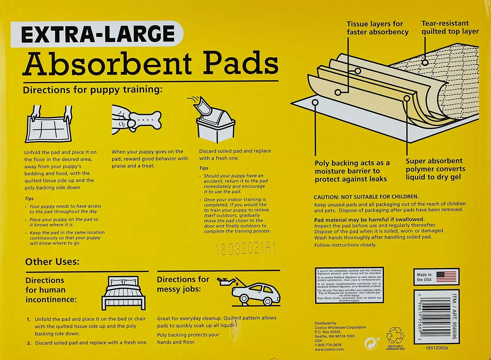 Kirkland Signature Extra-Large Absorbent Pads, 100 Large Pads, 30×23 (Original