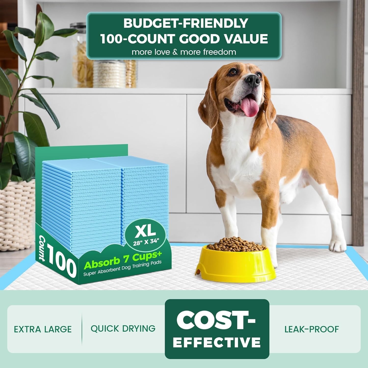 100 Count Quick-Dry Extra Large Puppy Pads 28″x34″ – Super Absorbent & Pet Safe
