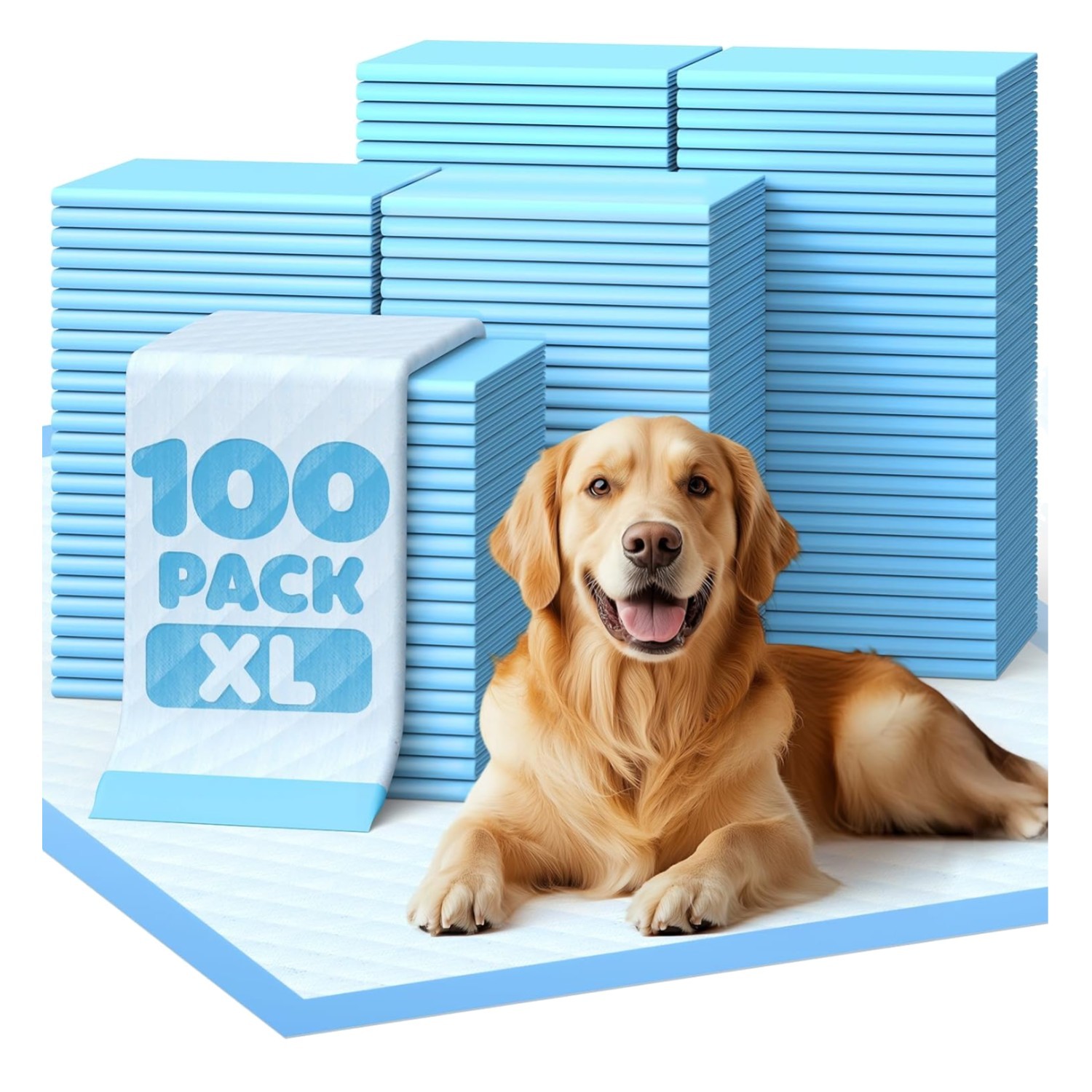 Durable 100-Pack Extra Large Puppy Pads – 34″x28″ with Easy Storage & Cleanup