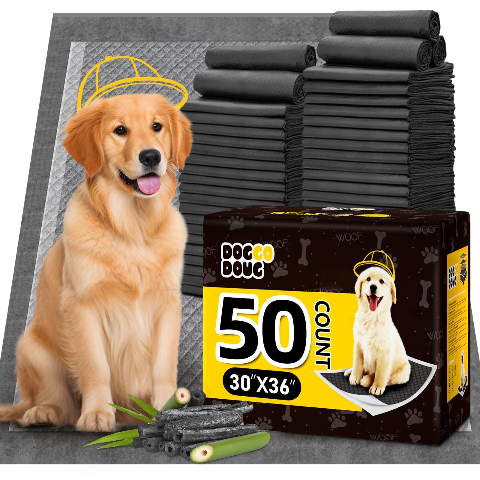 DOGGO DOUG Dog Pee Pads for Dogs XXL 30″x36″ 50 Count (30″x36″), Black