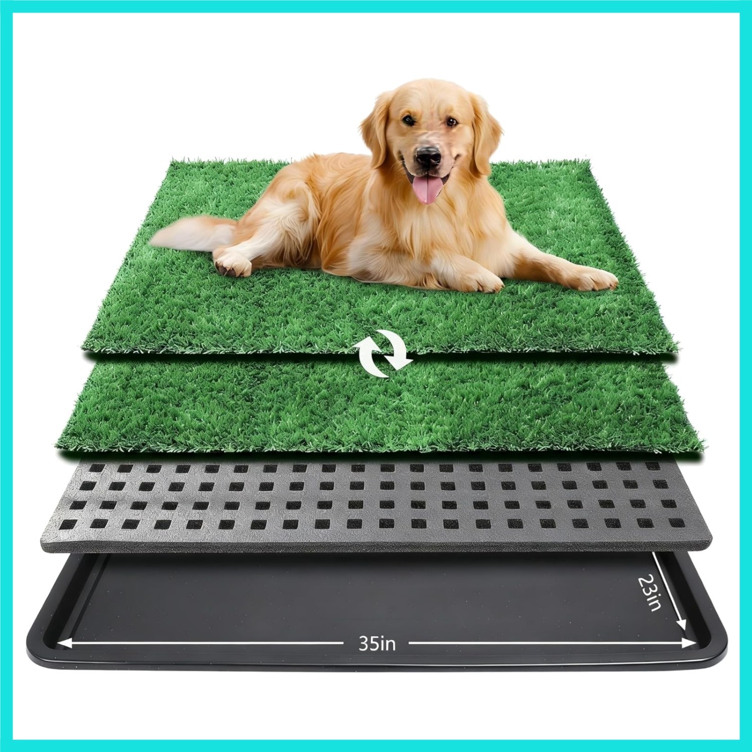 Dog Grass Pad with Tray,35x23in Dogs Potty Tray with 2-Pack Upgraded Replacem…