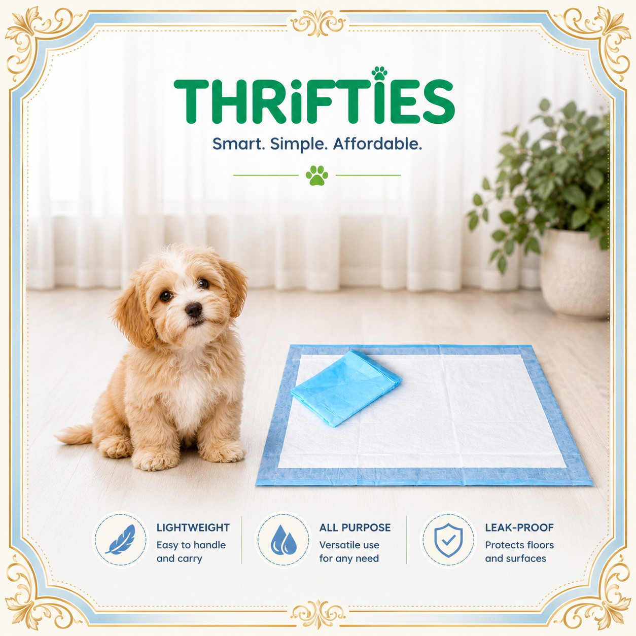 17×24″ 300-3-Ply Economy Thrifty Puppy Training Disposable Pads-Effective-Cheap