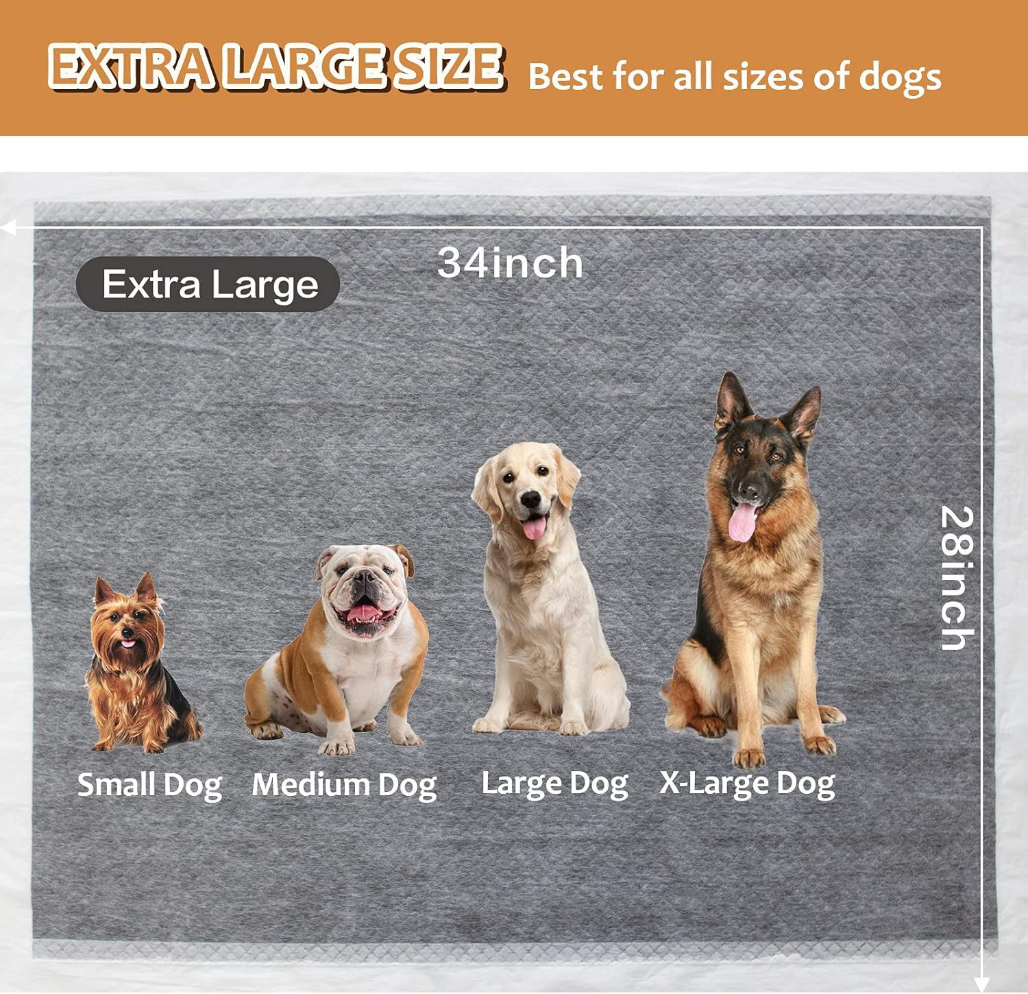 Dog Pee Pads Extra Large 28″ X 34″, 30 Count, Activated Carbon Charcoal Puppy Pa