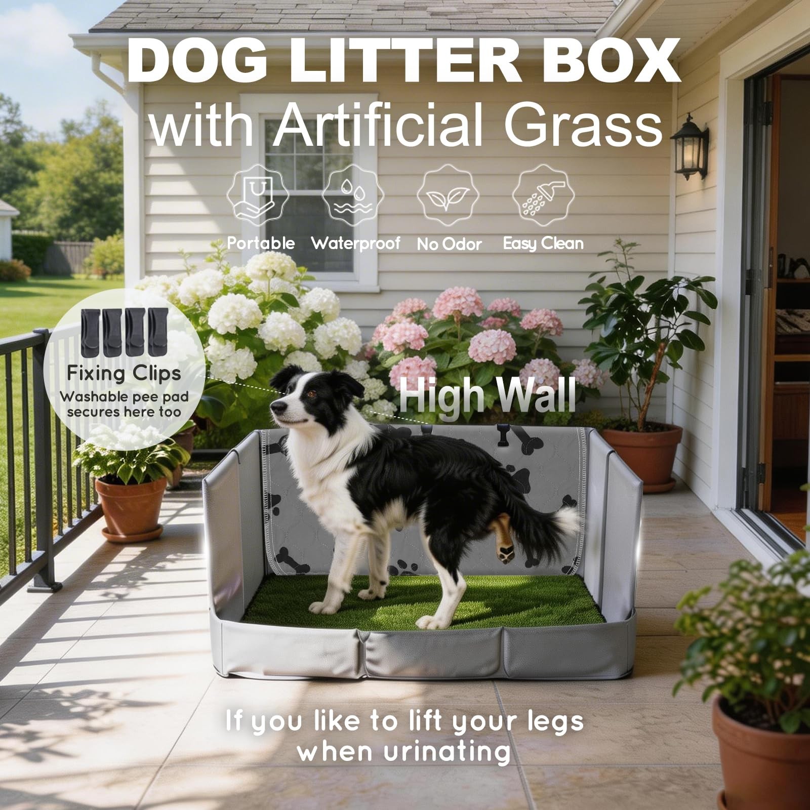 HQ4US 4LEGS Dog Litter Box High Walls Foldable with Grass Pad and Washable Pe…