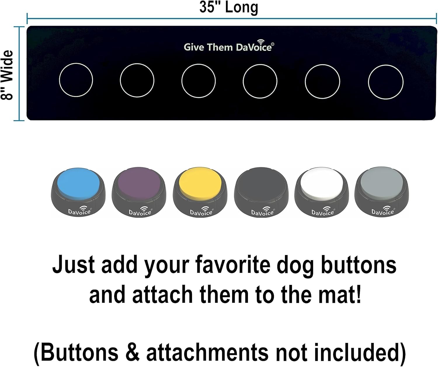 DaVoice Dog Button Mat – 6-Button Placement Pad for 8″ x 35″, Black