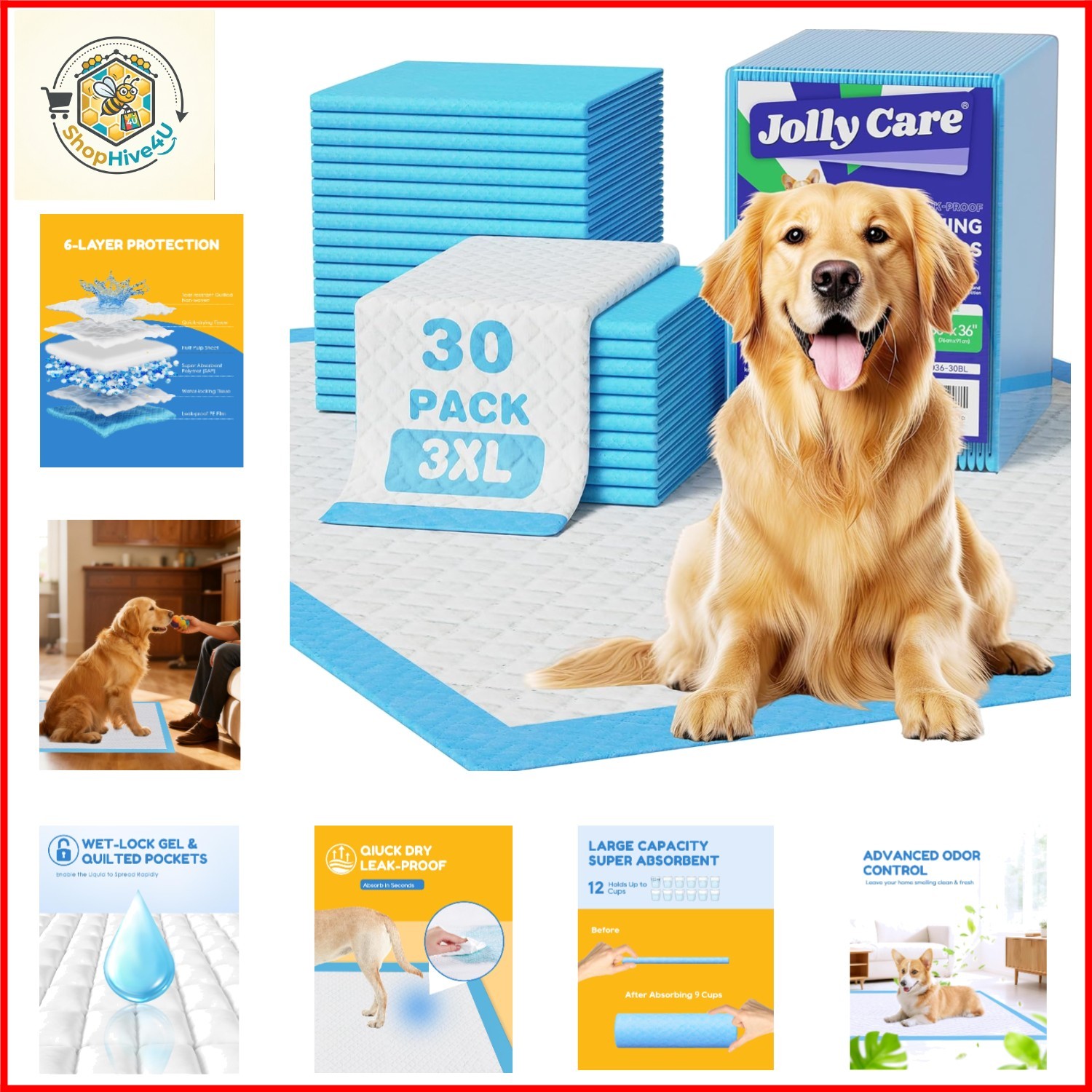 30 Count-36″ x 36″ XXXL Pee Pads for Dogs, Extra Large Puppy Pads, Super Abso…