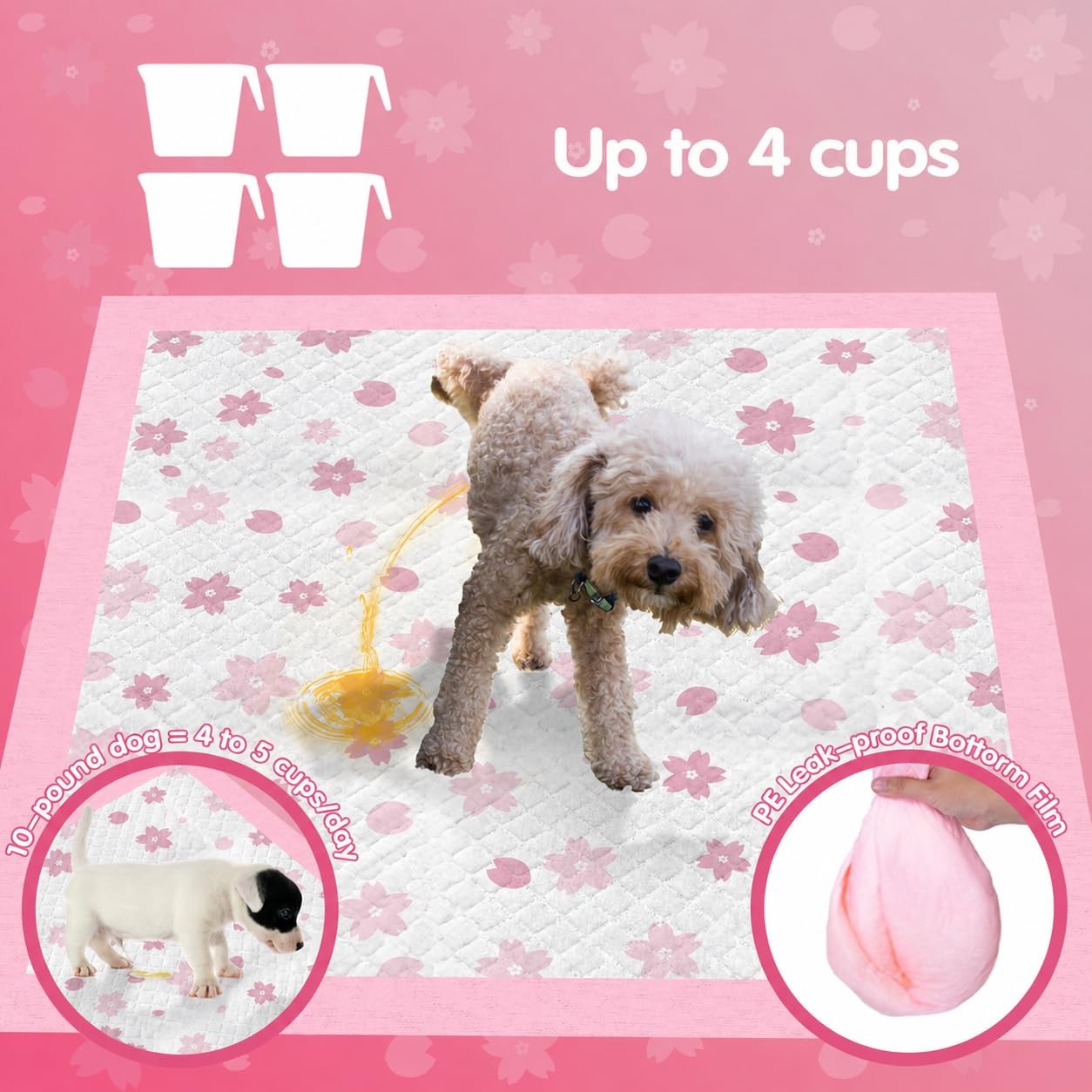 Cibaabo Pink Puppy Pads with Adhesive Tabs 22x22in 50 Count Absorbent | Cute …