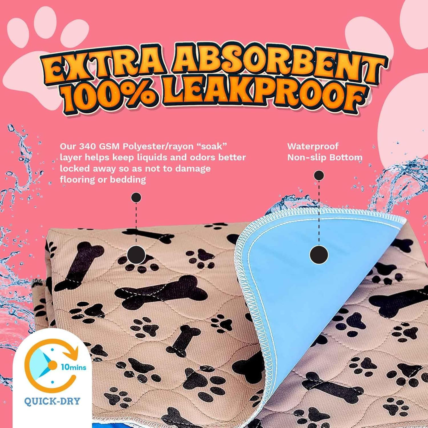 Super Absorbent Washable Pee Pads for Dogs Large 35 X 31 (2-Pack) Puppy Pads Pet