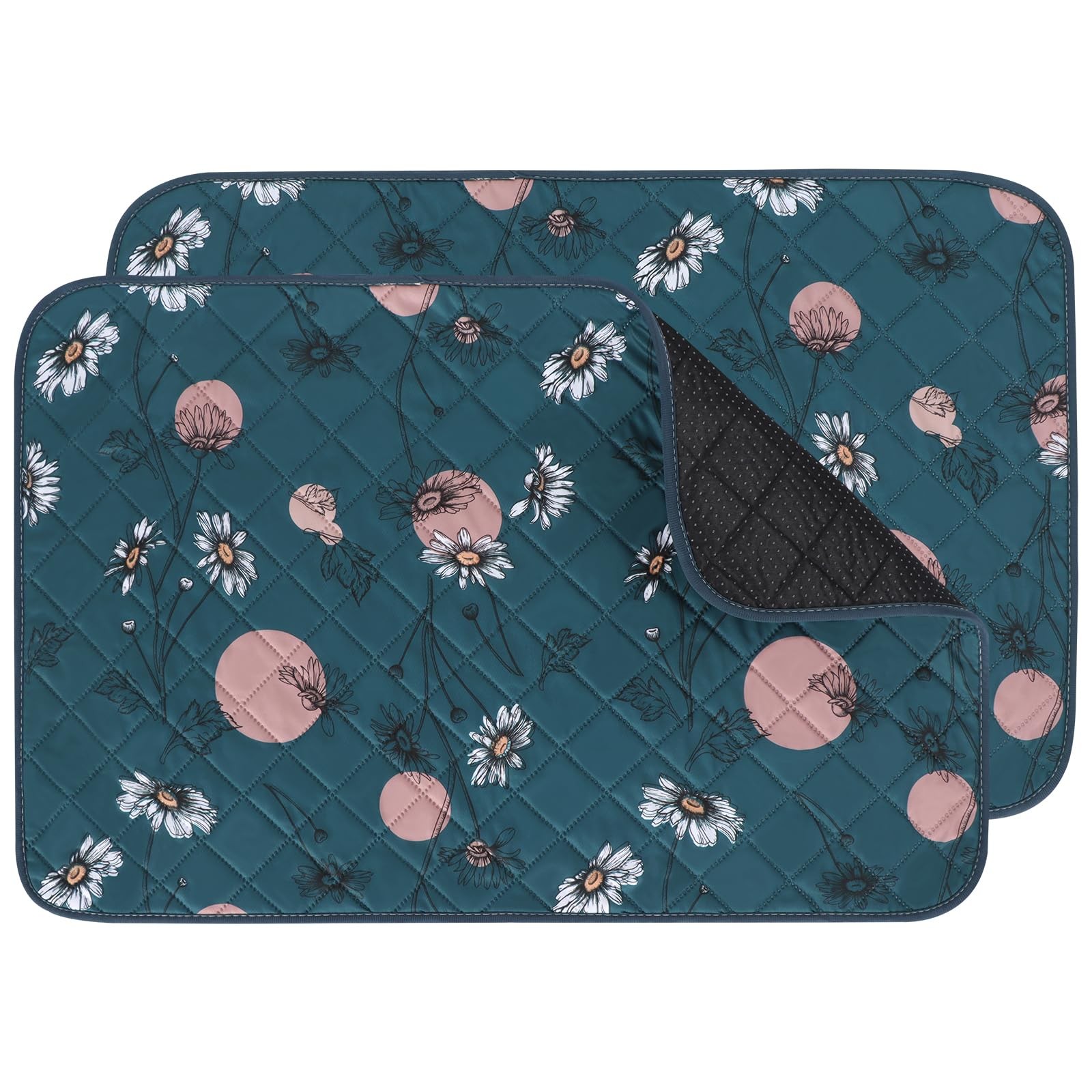 IEUUMLER Washable Pee Pads for Dogs, 2 Pack 36″X24″-2pcs, Navy Blue Daisy
