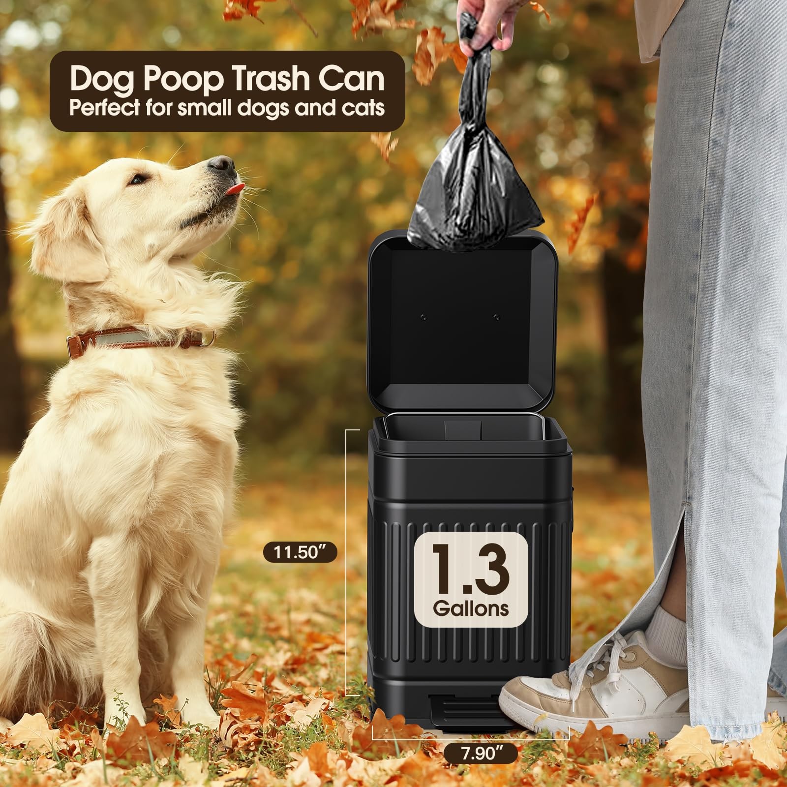 Small Trash Can with Lid-5L/1.3 Gal,Stainless Steel Outdoor Dog Poop Garbage …
