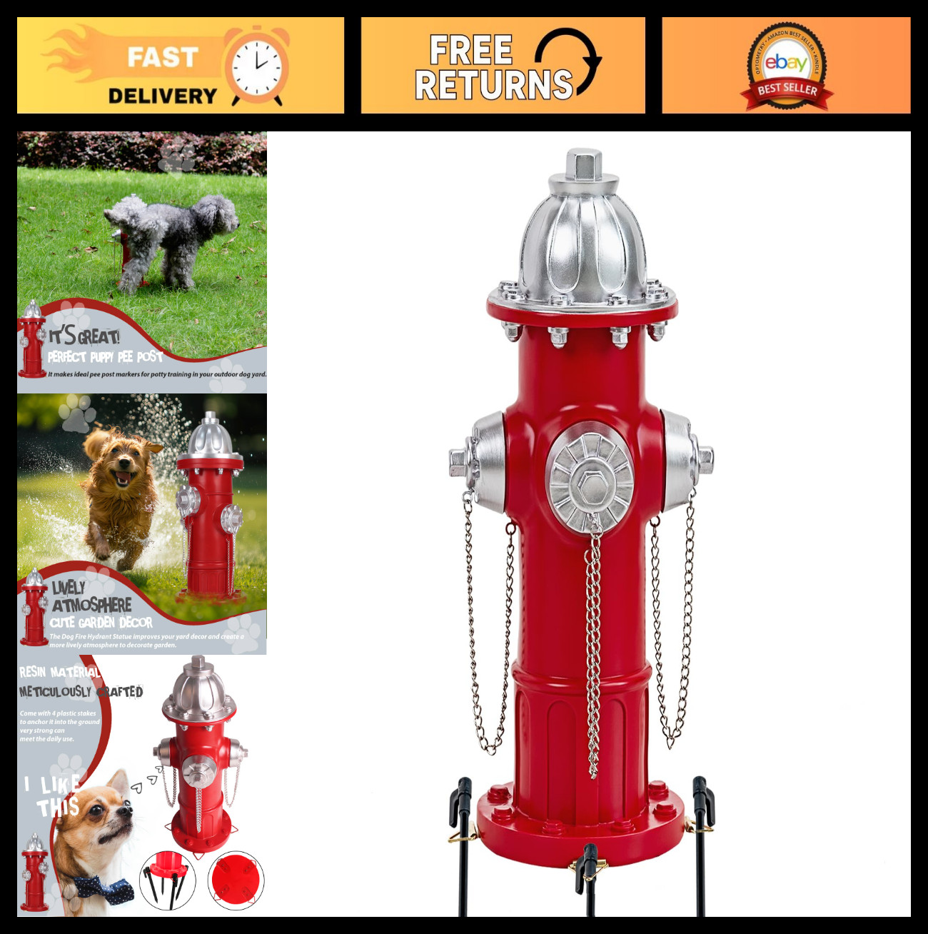Dog Pee Post Fire Hydrant Statue – Resin Training Aid for Dogs, Lawn Decor 17.5