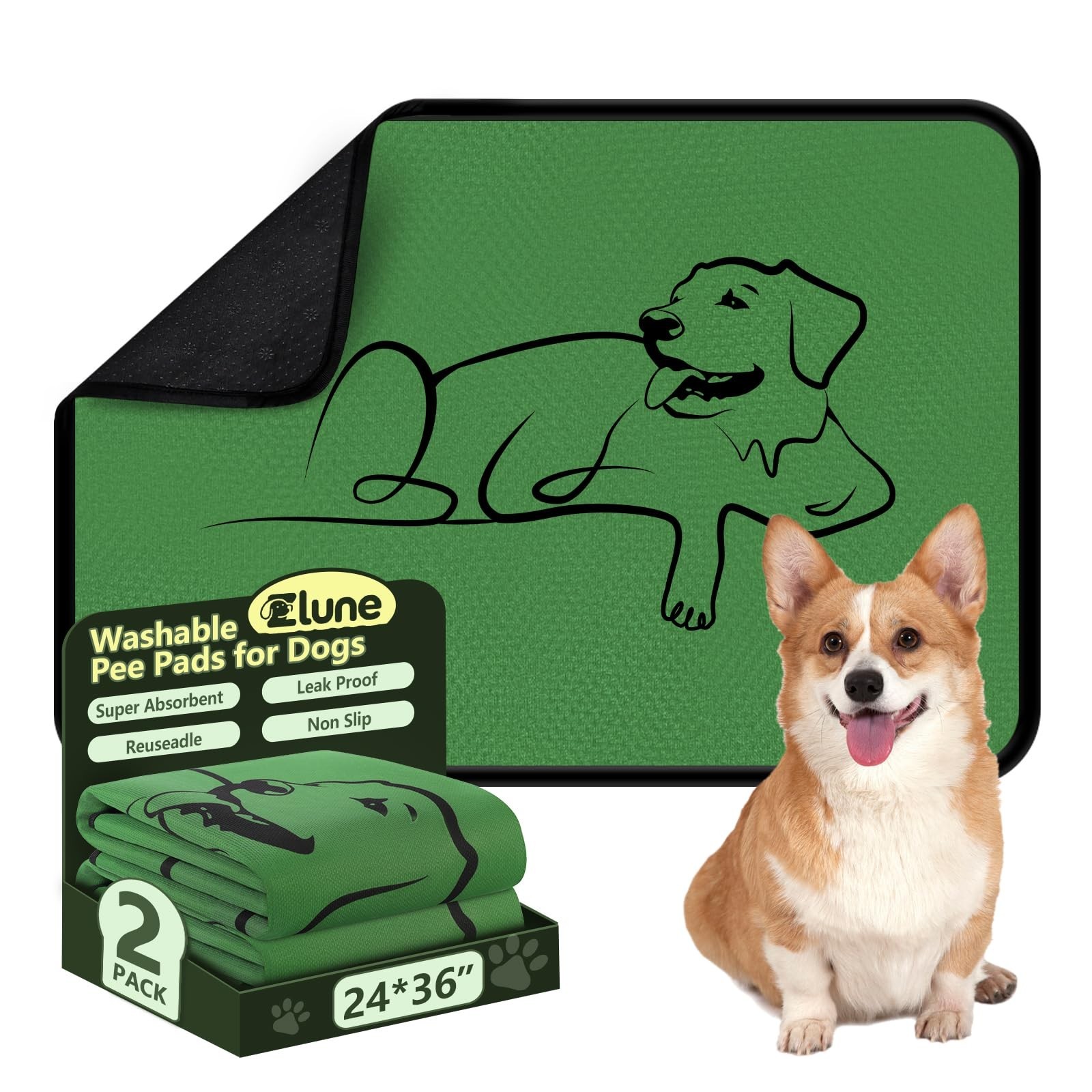 Washable Pee Pads for Dogs Reusable, 2 Pack 24″x36″ Training Puppypads Absorb…