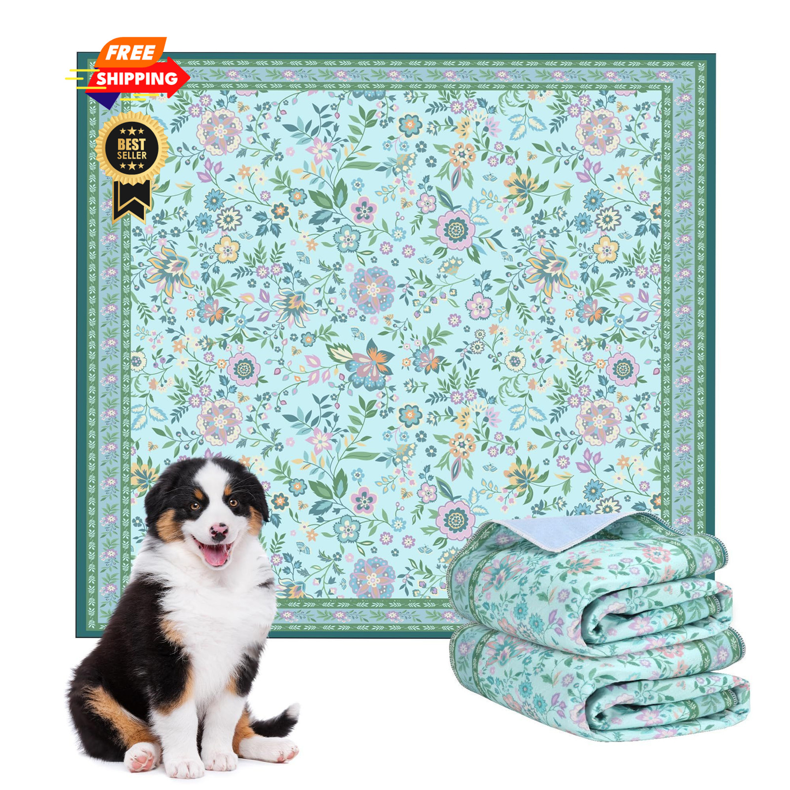 Baodan Pee Pads for Dogs Washable 48″x48″, Extra 48*48 Inch(Pack of 2), Green