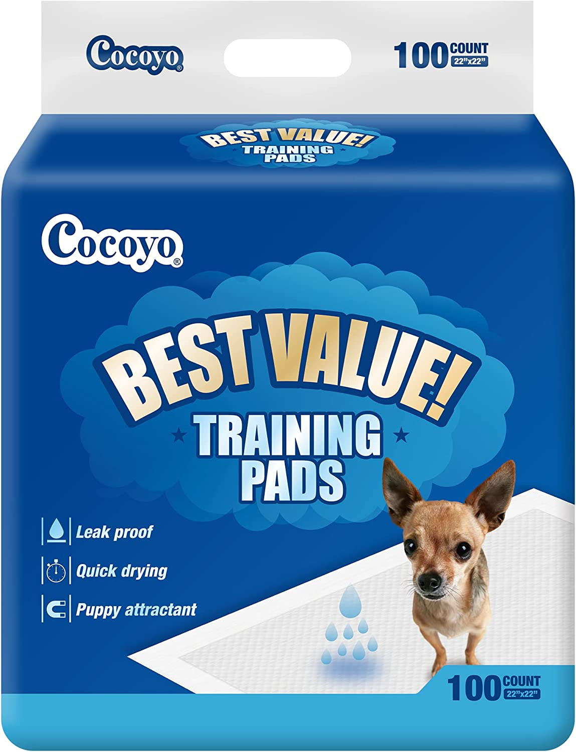 Best Value Training Pads, 22″ X 22″, 100 Count, White & Blue Puppy Pads