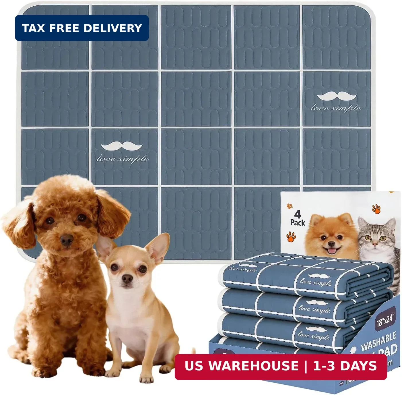 Washable Puppy Pads with Pheromones, 4 Pack – Super Absorbent Leakproof Reusable
