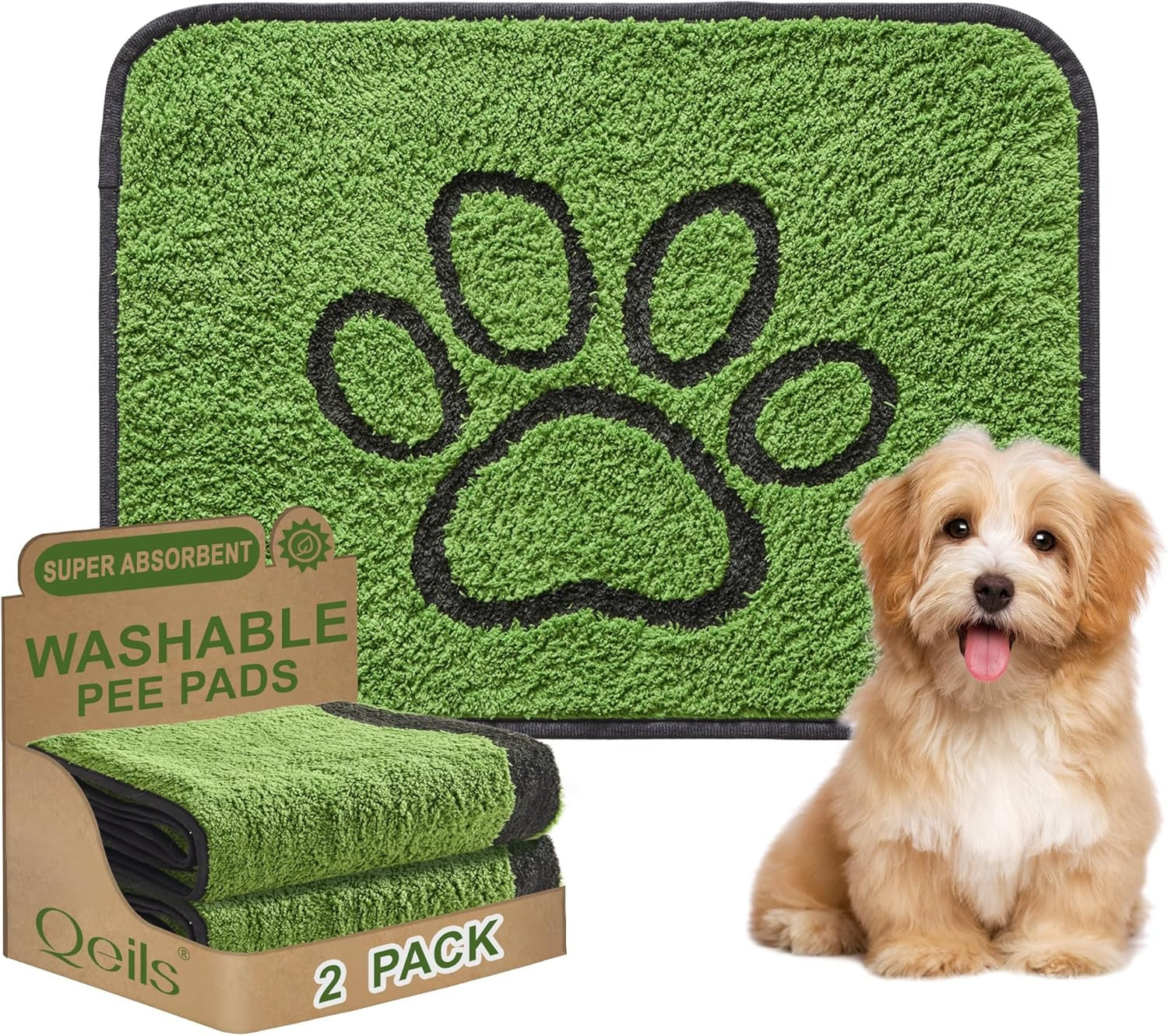 Reusable Dog Pee Pads, 2 Pack Super Absorbent & Leakproof Washable Puppy Pads wi