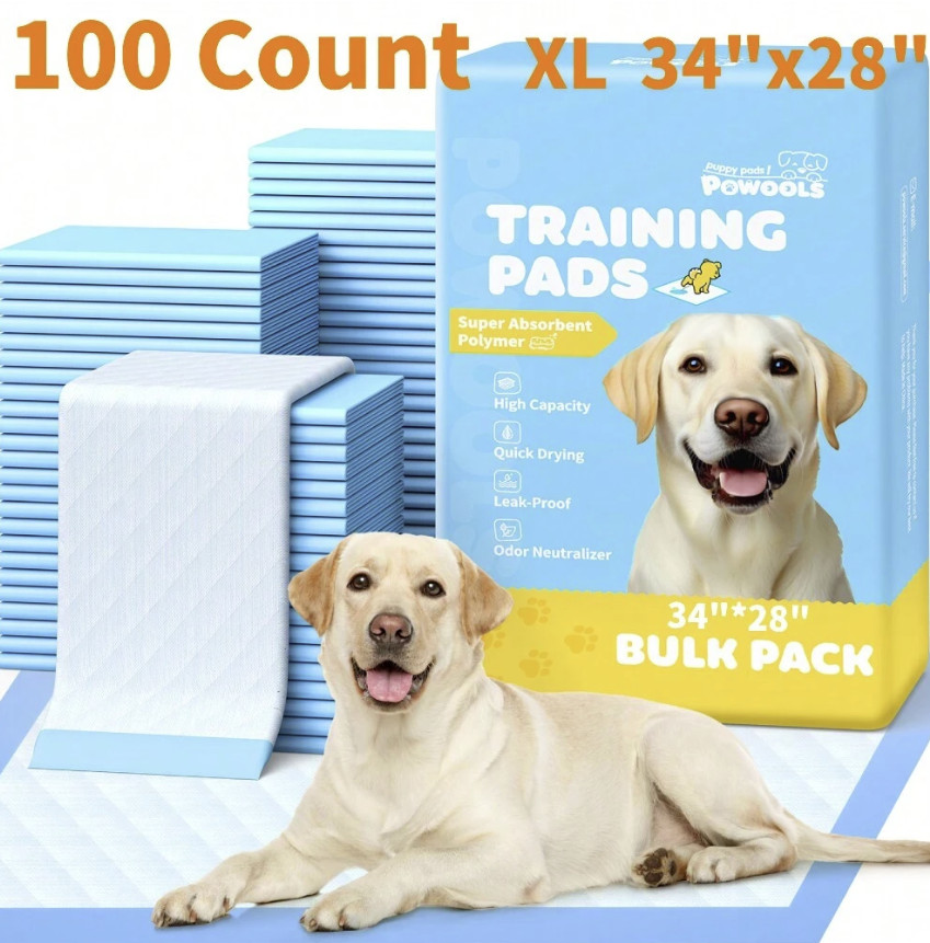 X-Large Dog Puppy Pads 34×28 Leak-Proof Quick Dry Training Pads 6 Layer 100 Pack