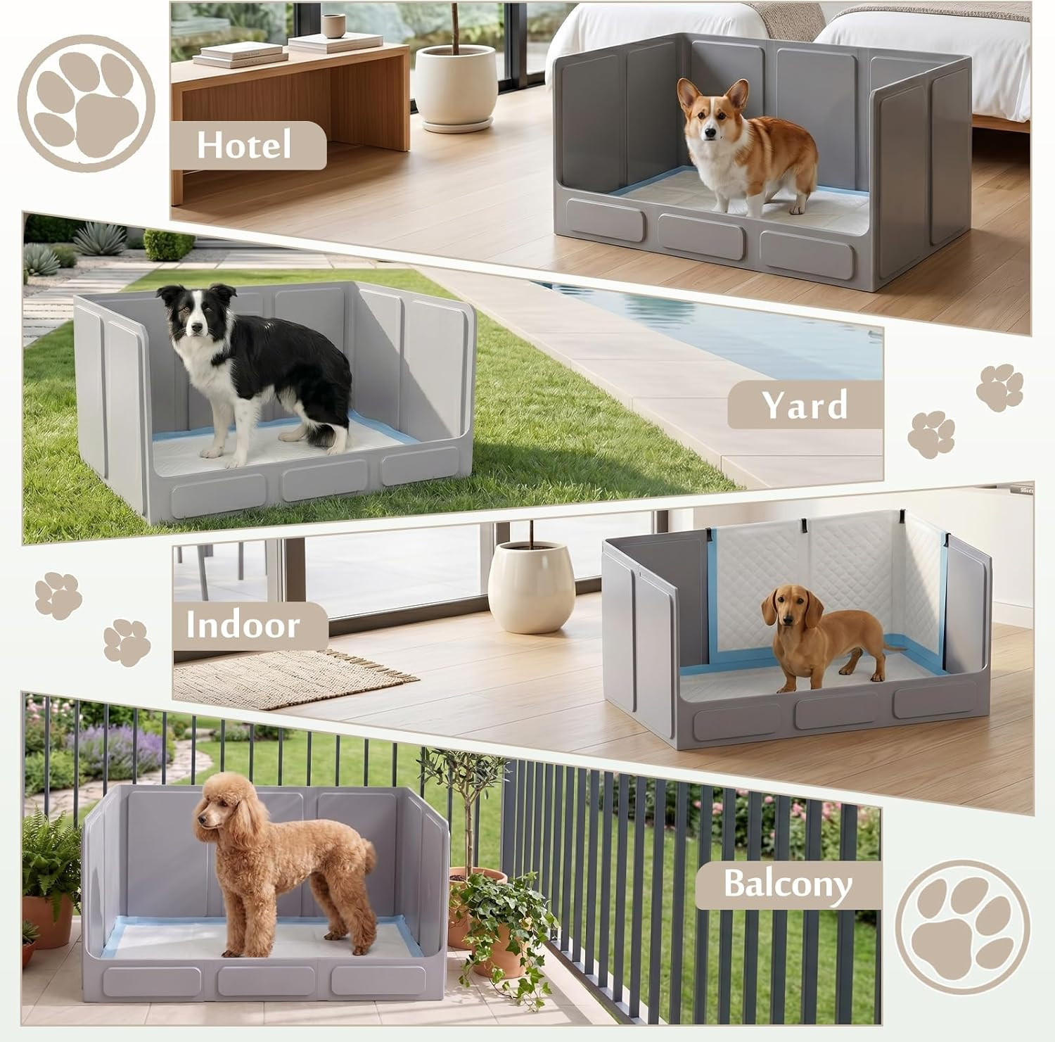 Dog Litter Box with High Walls, Foldable Pee Pad Holder, 33×22×16″ | Waterproof