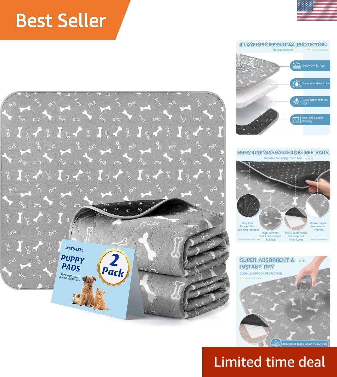 Convenient 2-Pack Washable Dog Pads – 18″x24″, Perfect for Training & Comfort