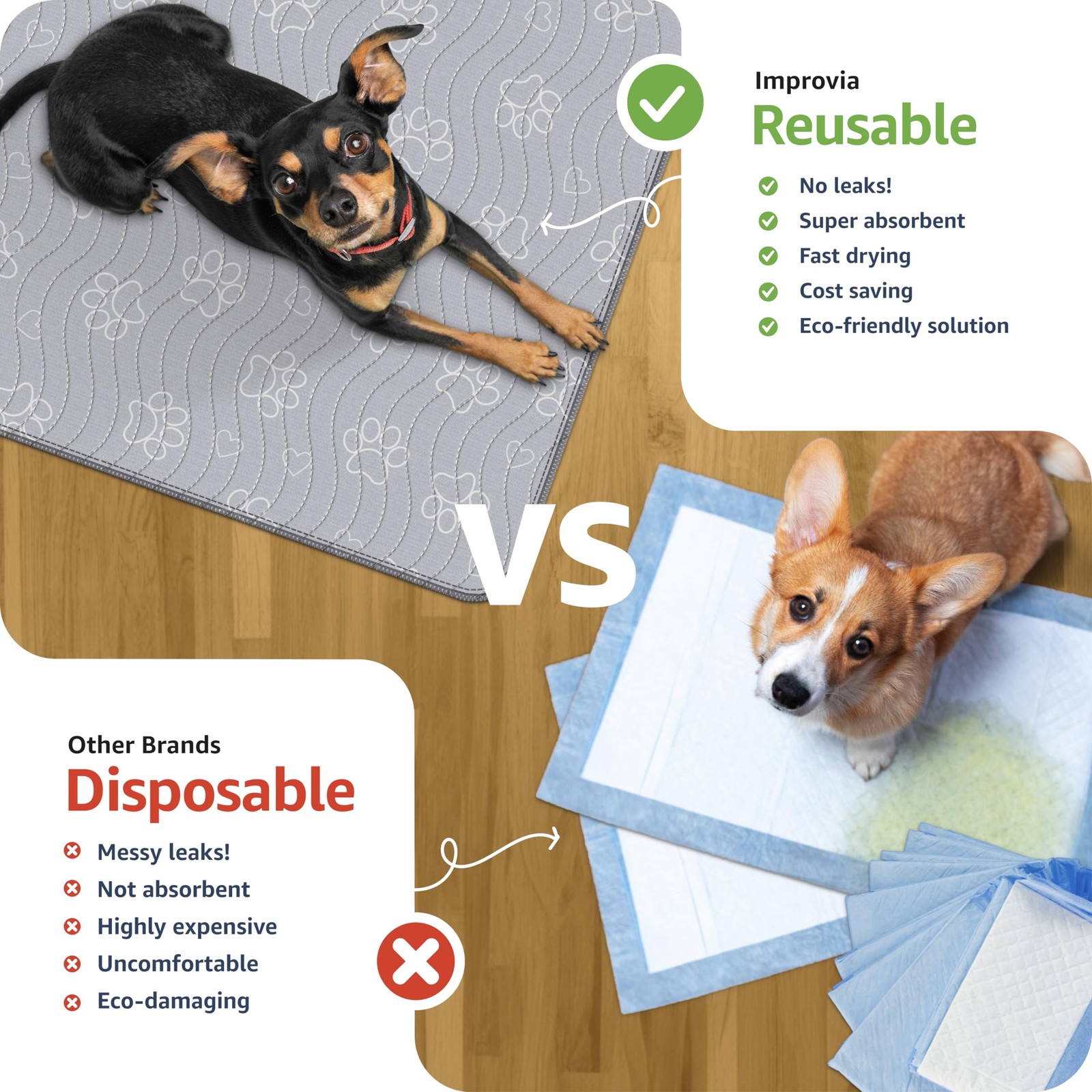 IMPROVIA® Extra-Large Large 65”x48” Waterproof Dog Mat, Paws & Hearts