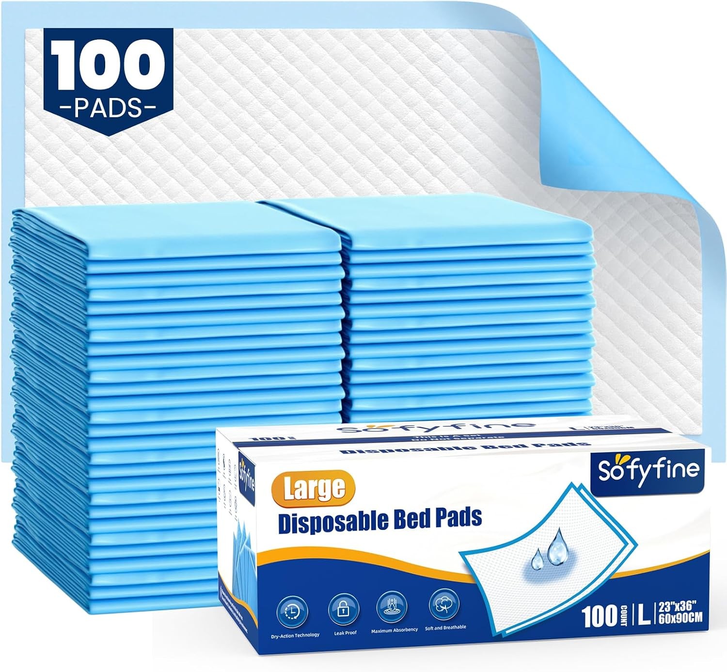 100 Count 23″x36″ Disposable Bed Pads for Incontinence, Puppy Training