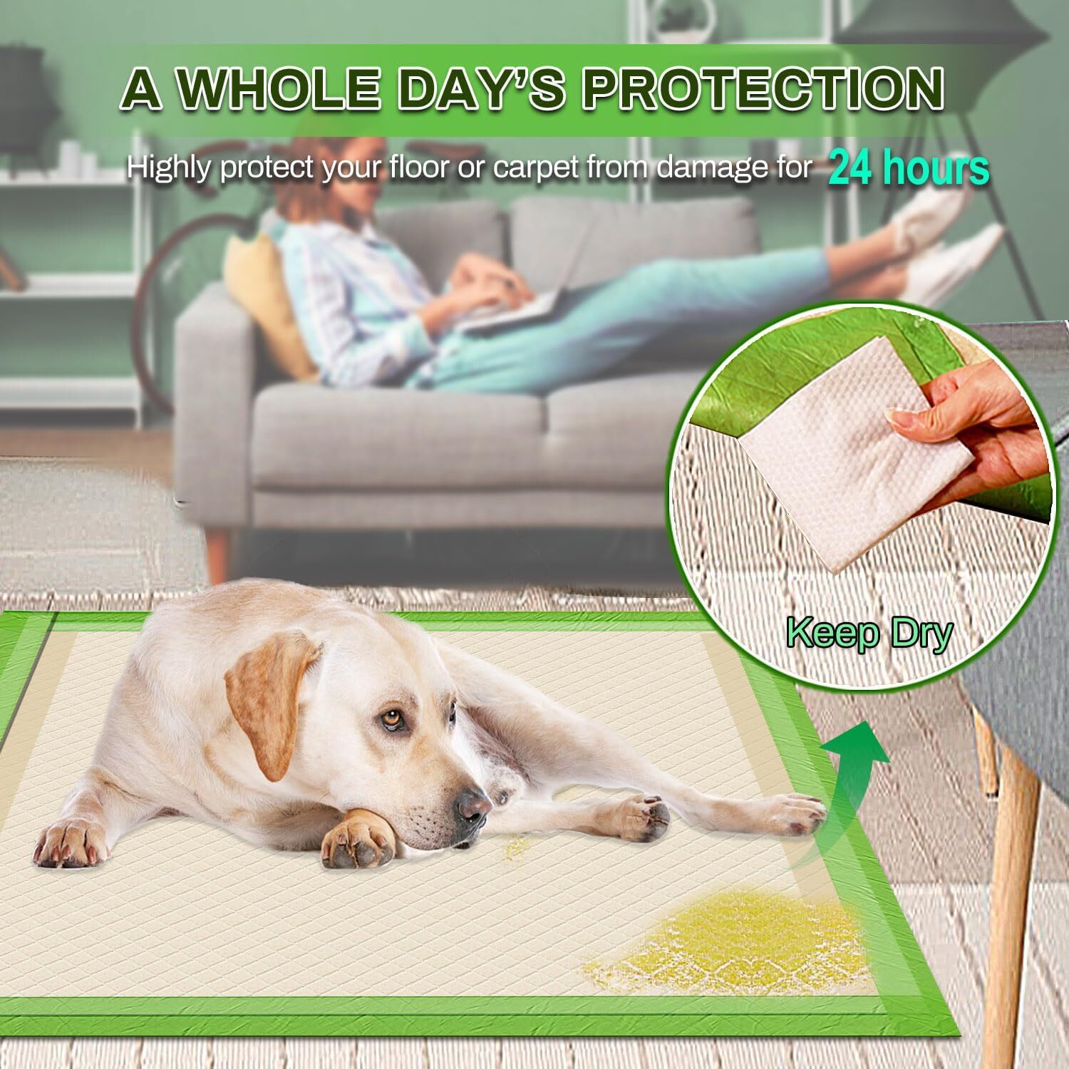 30pcs XL Pee Pads – Dogs Thicker ECO Green Disposable Puppy Training Pads-28×34″