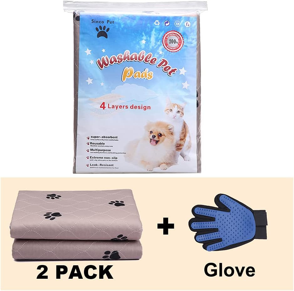Washable Dog Pee Pads with Puppy Grooming Gloves,Puppy Pads,Reusable Pet Trainin