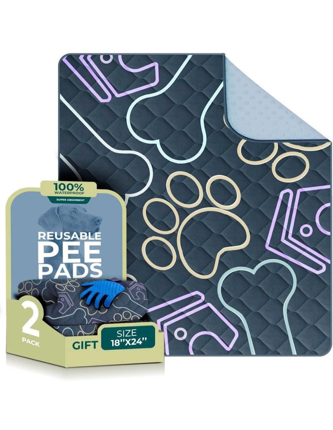 2 Pack Washable Pee Pads for Dogs 24 x 18 Inch Reusable Puppy Pads