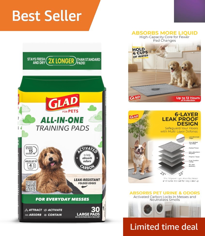 Disposable Dog Potty Training Pads – 30 Count Charcoal, Leak-Proof & Large Size