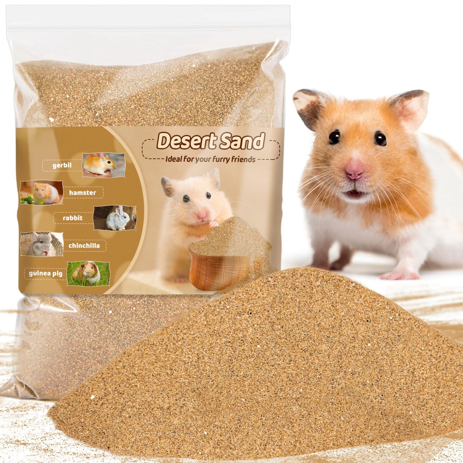 Sukh Hamster Desert Sand 15OZ – Fine Bath for Reptile 15 OZ, Brown