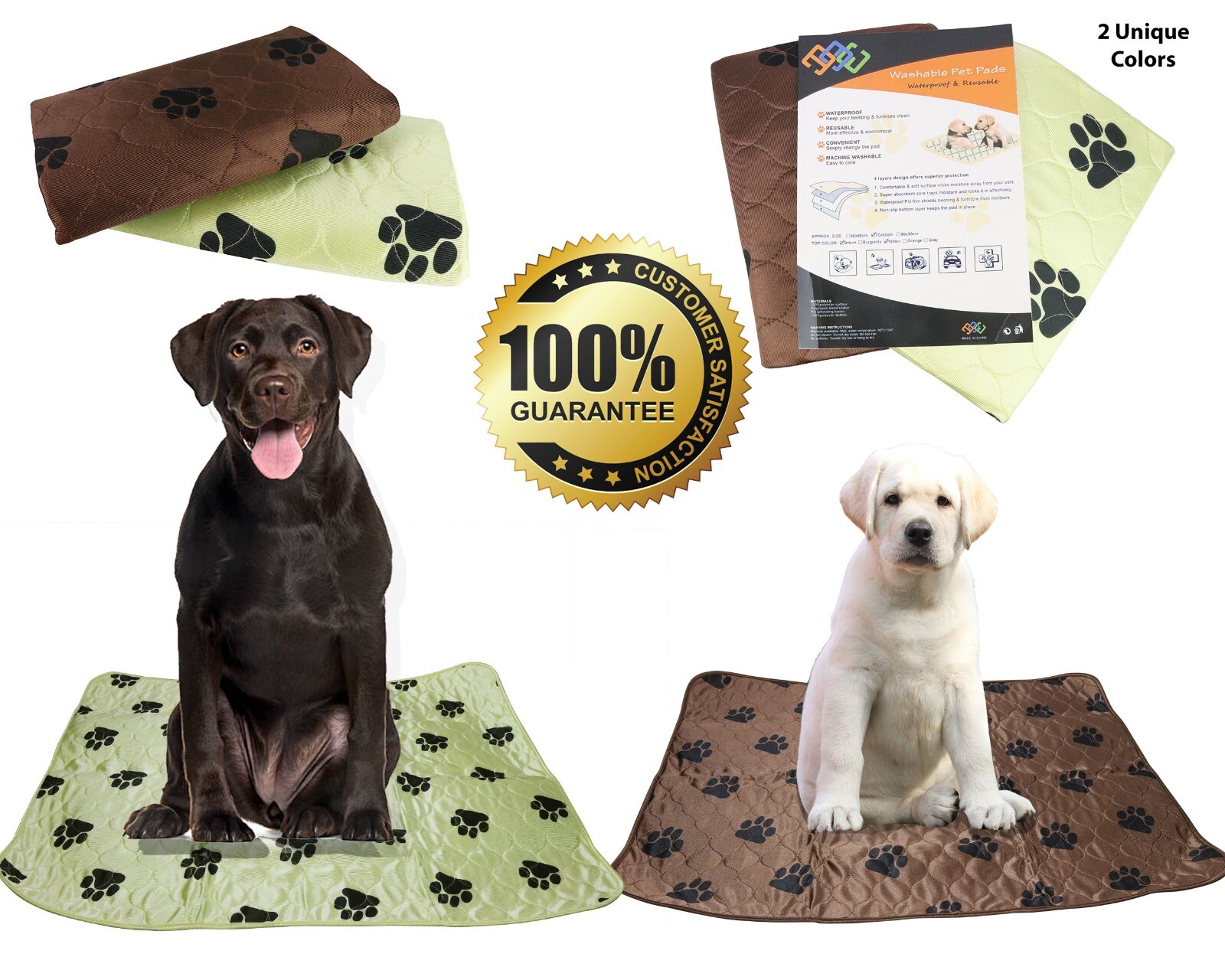 Washable Dog Pee Pads 2 Pack Reusable Puppy Training Mats Large Absorbent