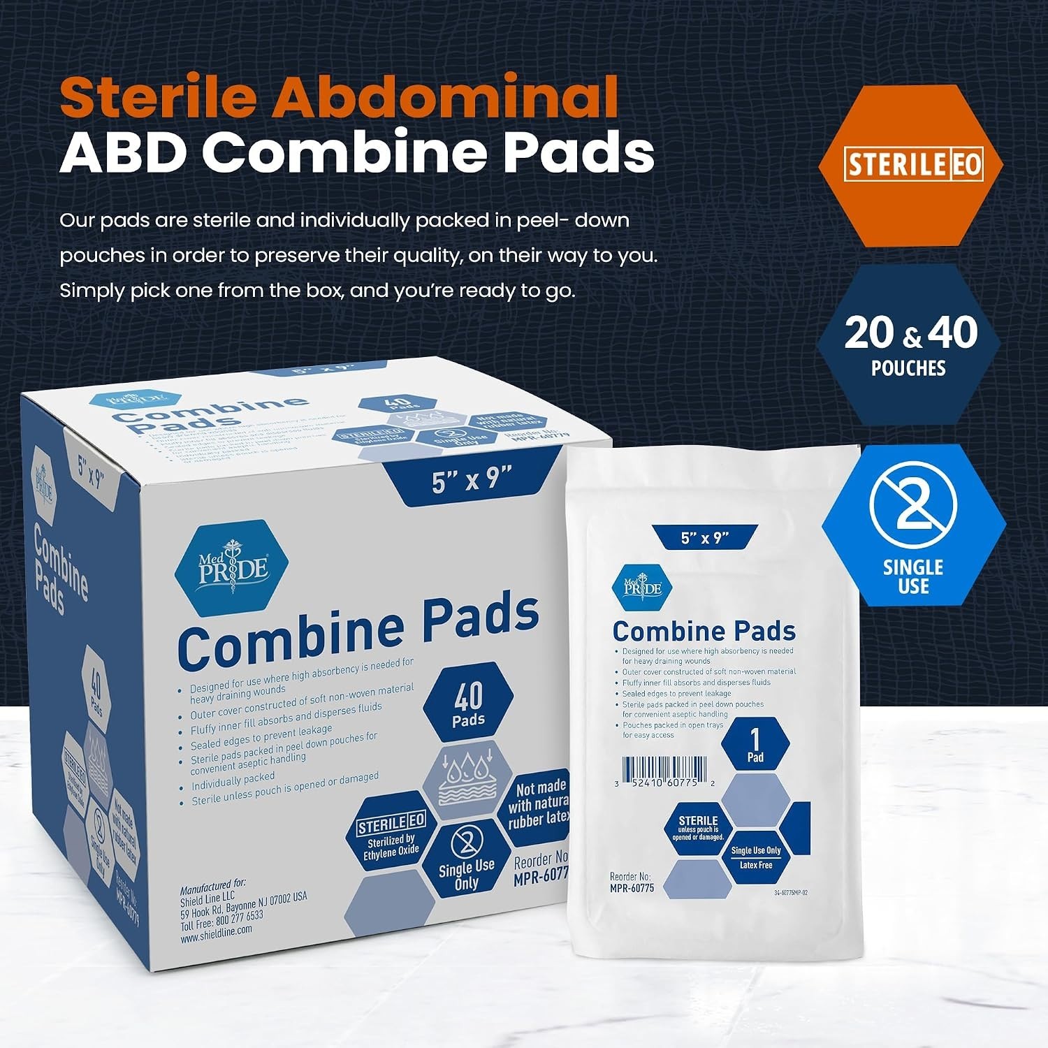 Individually Wrapped 5×9 Inch Sterile ABD Pads – 40 Count Medical Dressings