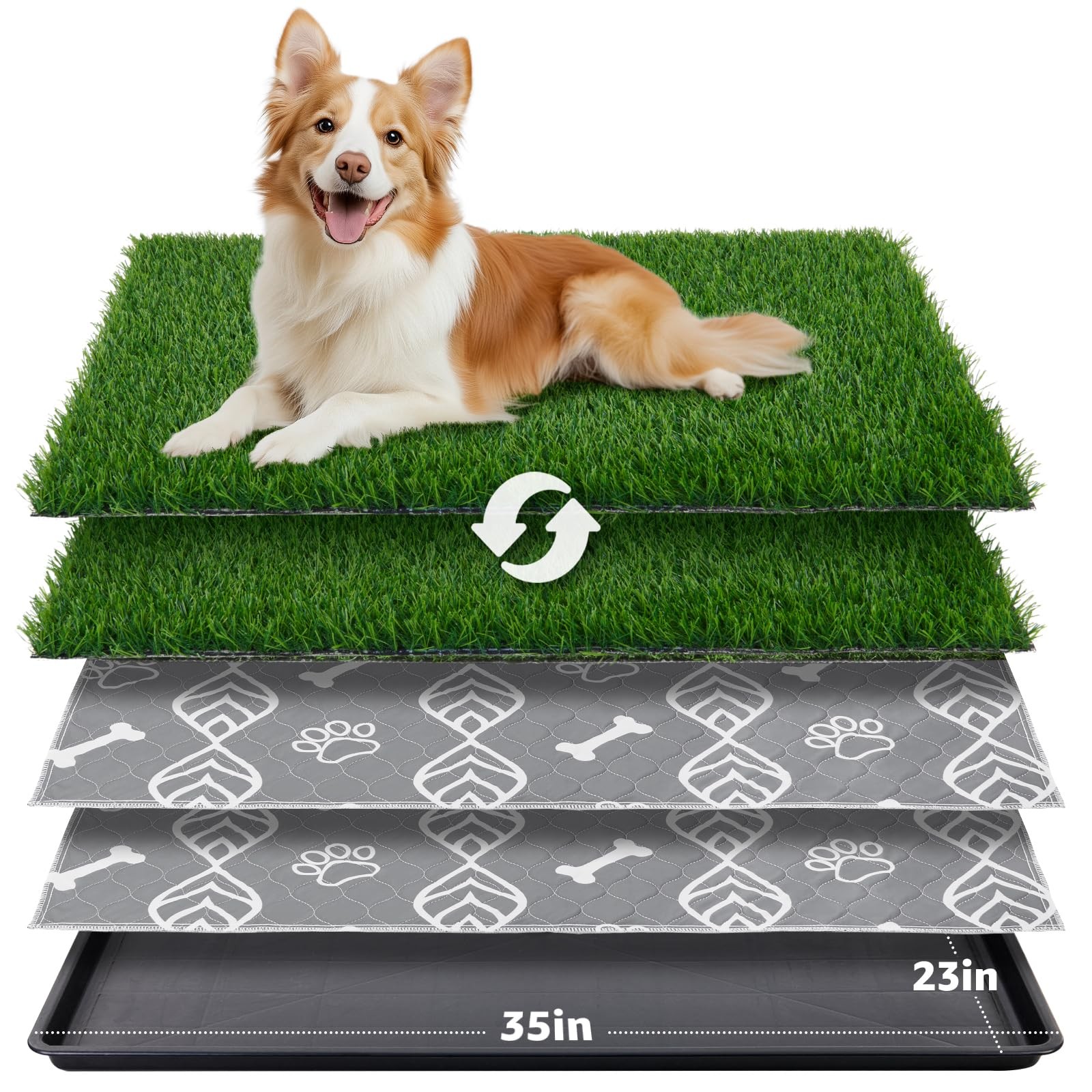 Large Dog Grass Pad with Tray – 35x23in Dog Litter Box with 2 Artificial Gras…