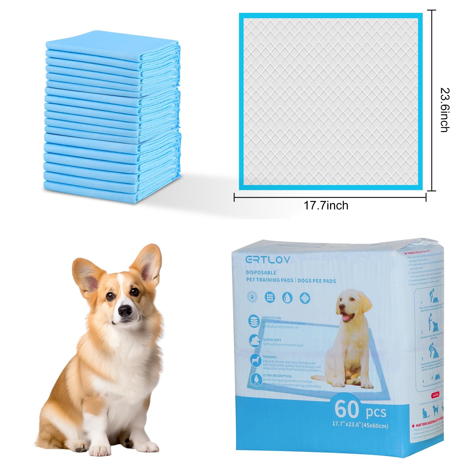 Puppy Pee Pads, Ultra Absorbent 6-Layer Training Pad for Dogs, Cats, Rabbits,…