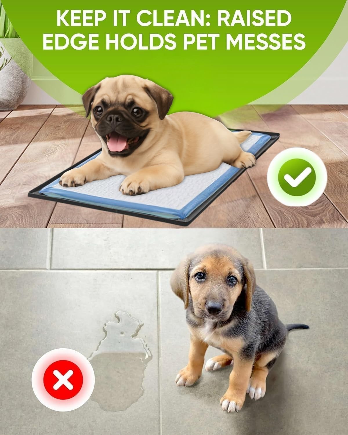 Dog Training Pad Holder Tray 17×11.5 Inch Non-Spill Raised Edge Floor Protection