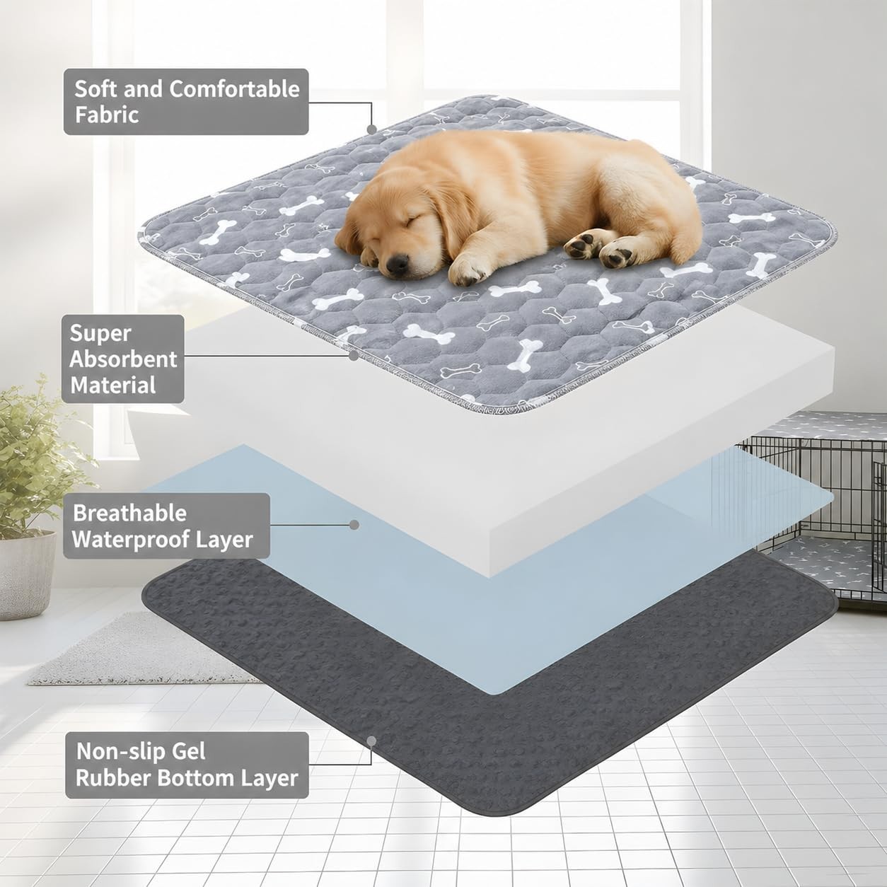 2 Pack Washable Puppy Pads with Pheromones, Leakproof & Odor Control, 16″x24