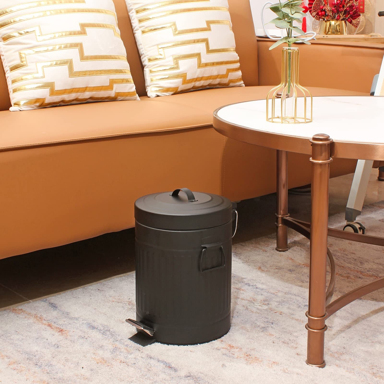 SIMPLEMADE Round Step Trash Can, Stainless Steel with Lid, Small Metal Wasteb…