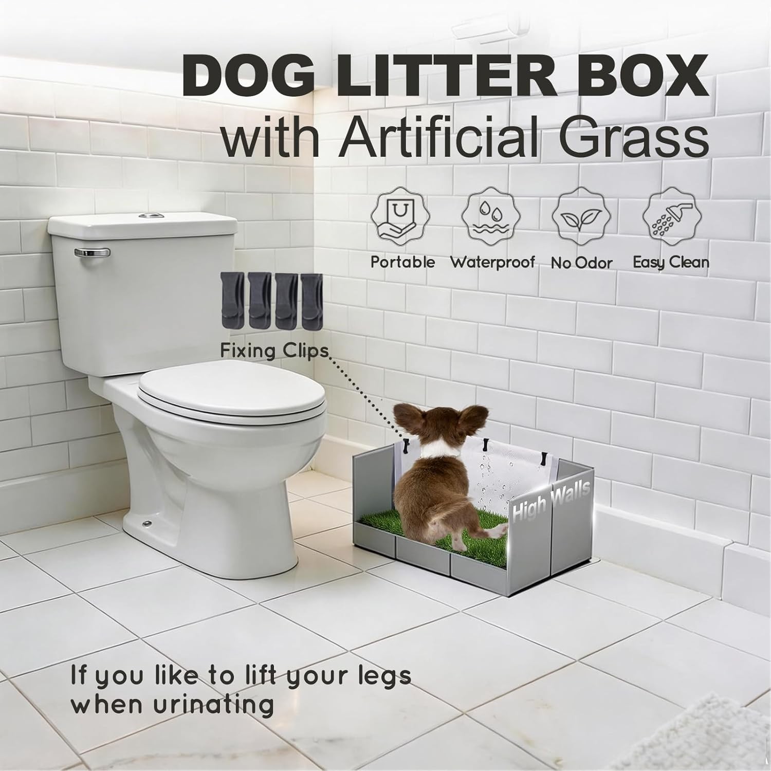 HQ4US 4LEGS Dog Grass Pad with Tray Foldable Dog Litter Box High Walls, Odor Fre