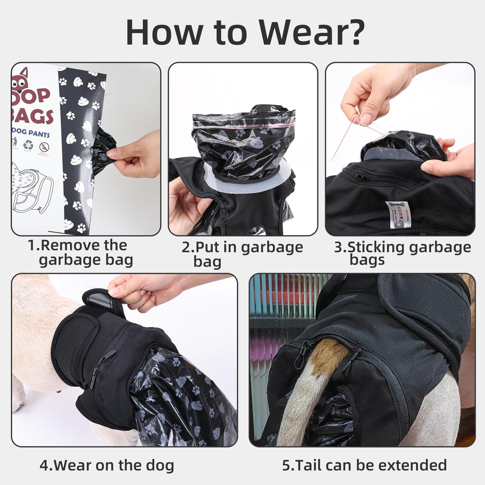 Reusable Dog Poop Pants with 50pcs Poop Bags, Adjustable Dogs Sanitary Pants …